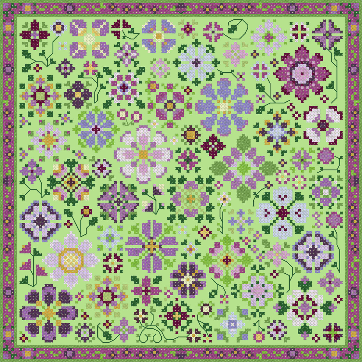 Flower-a-Day Cross Stitch Pattern - Purple