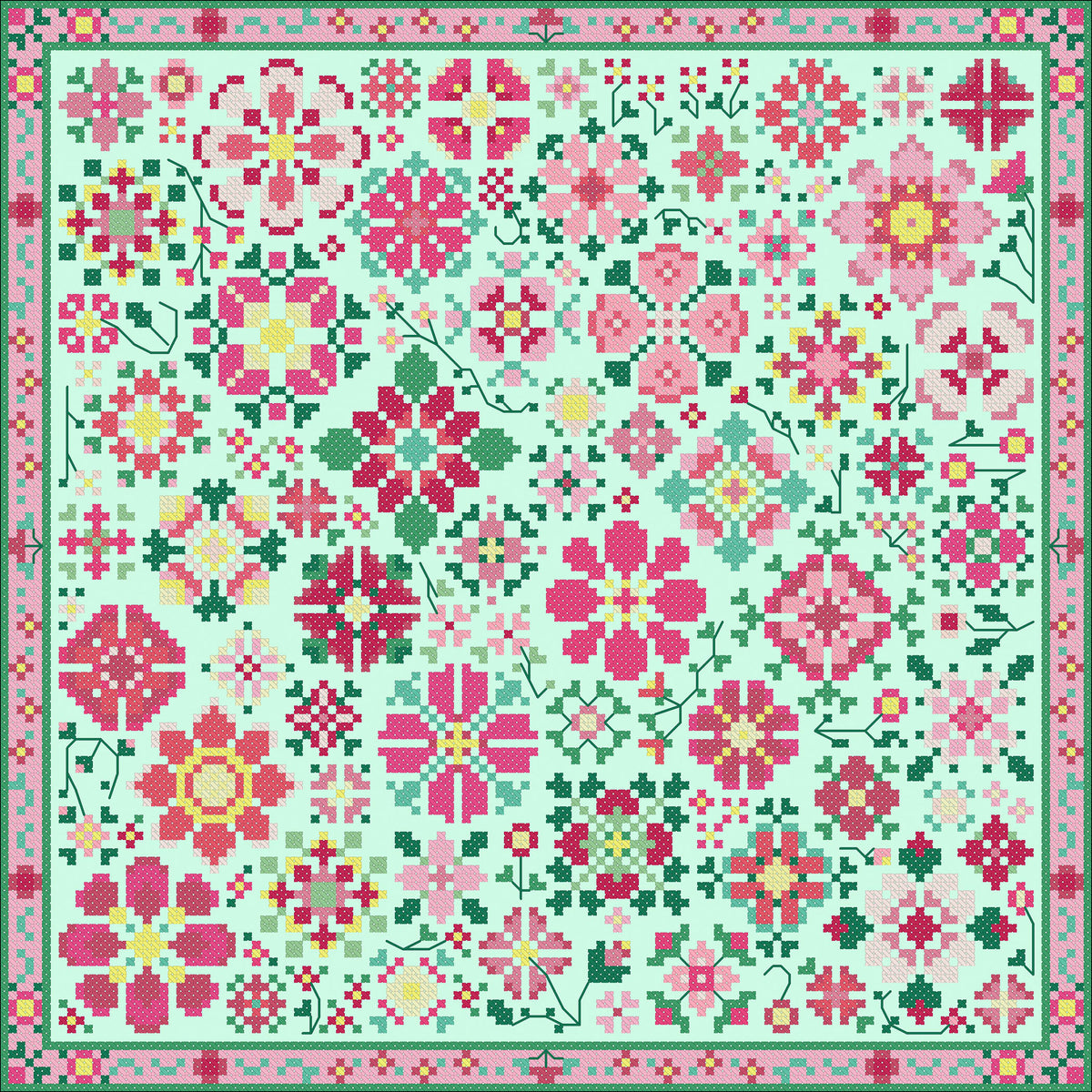 Flower-a-Day Cross Stitch Pattern - Pink