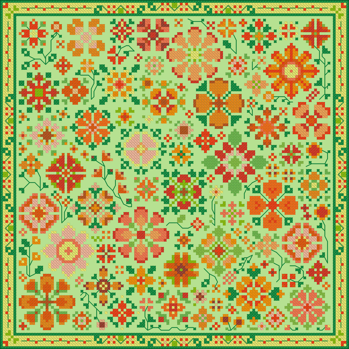 Flower-a-Day Cross Stitch Pattern - Orange