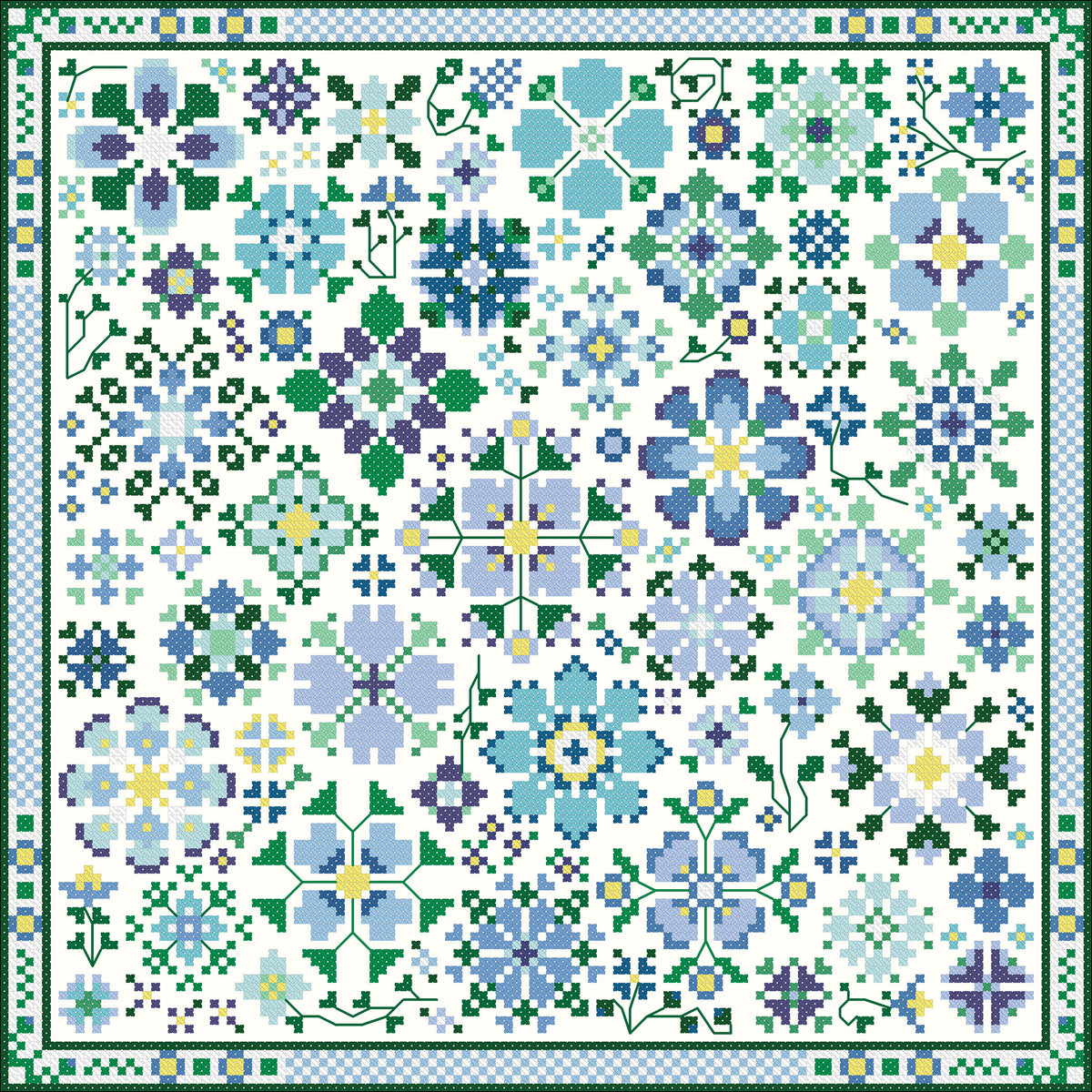 Flower-a-Day Cross Stitch Pattern - Blue
