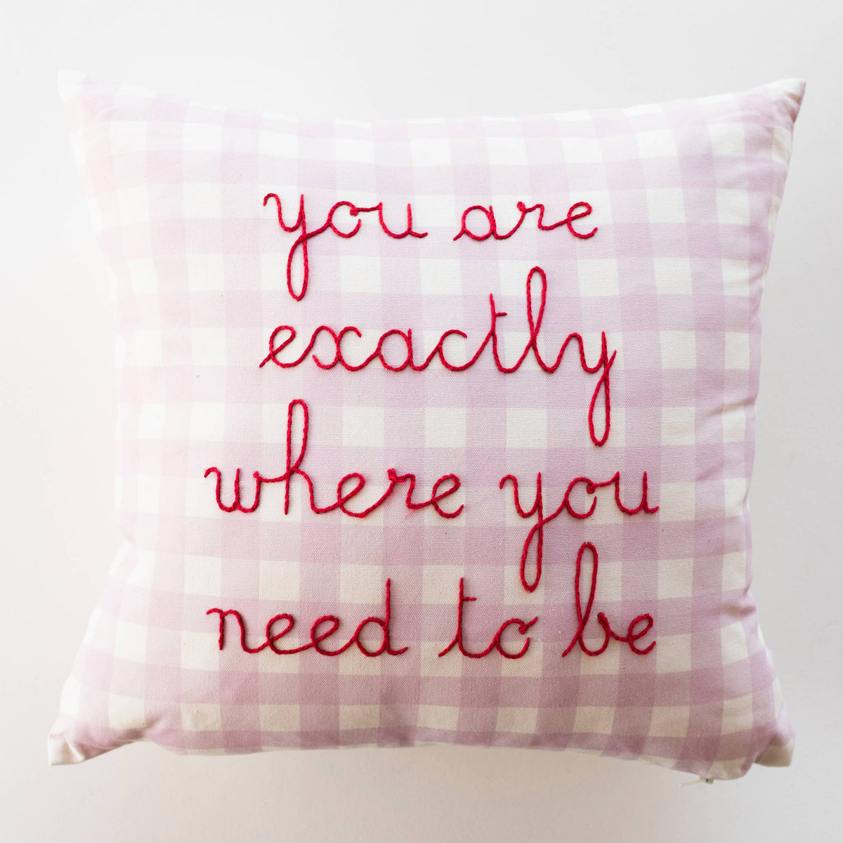 Pink Gingham Embroidered Cushion Cover Kit