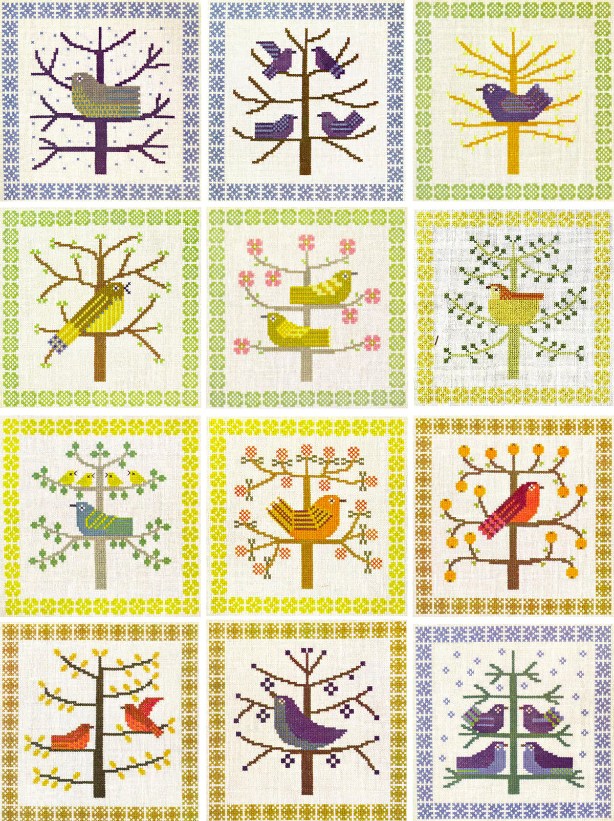 Vintage Birds Cross Stitch Kit - Calendar Series, January 1969