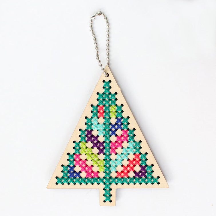 Wood Cross Stitch Ornament Kit - Jolly St. Nick - Stitched Modern