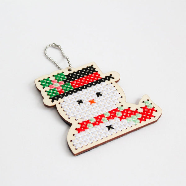 Wood Cross Stitch Ornament Kit - Snowman - Stitched Modern