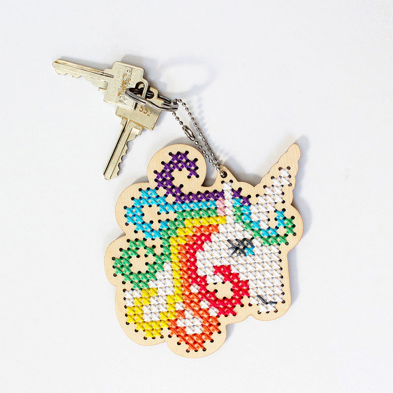 Wood Keychain Cross Stitch Kit - Unicorn