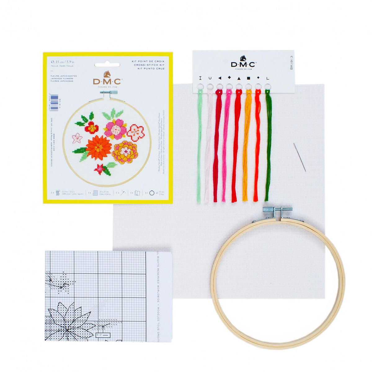 DMC Cross Stitch Kit - Japanese Flowers - Stitched Modern