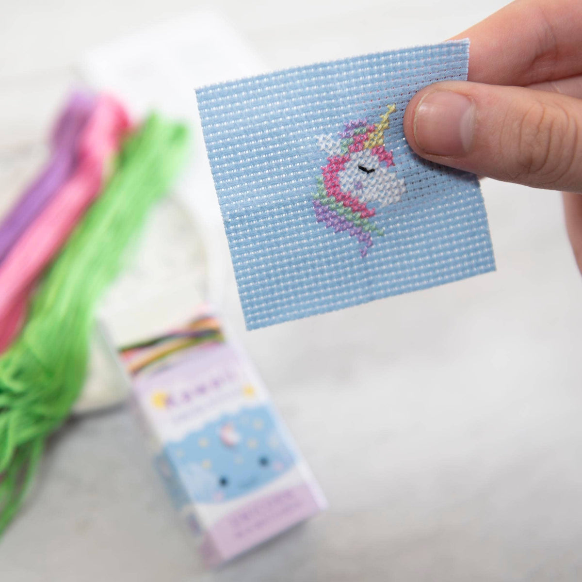 Kawaii Unicorn Mini Cross Stitch Kit in a Matchbox