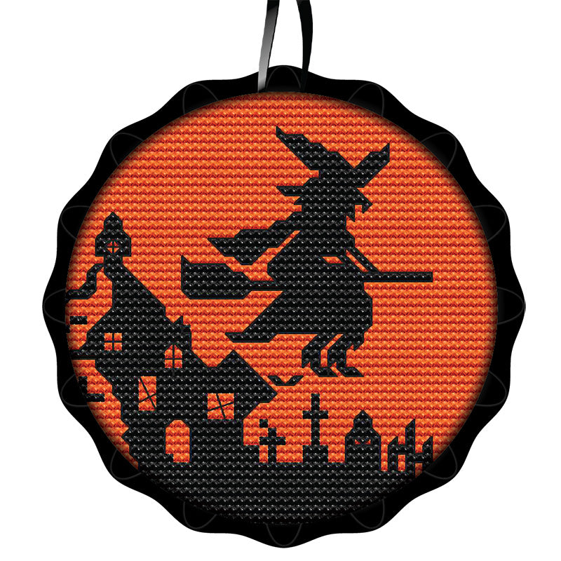 Tart Tin Cross Stitch Halloween Ornament Kit - Spooky Witch
