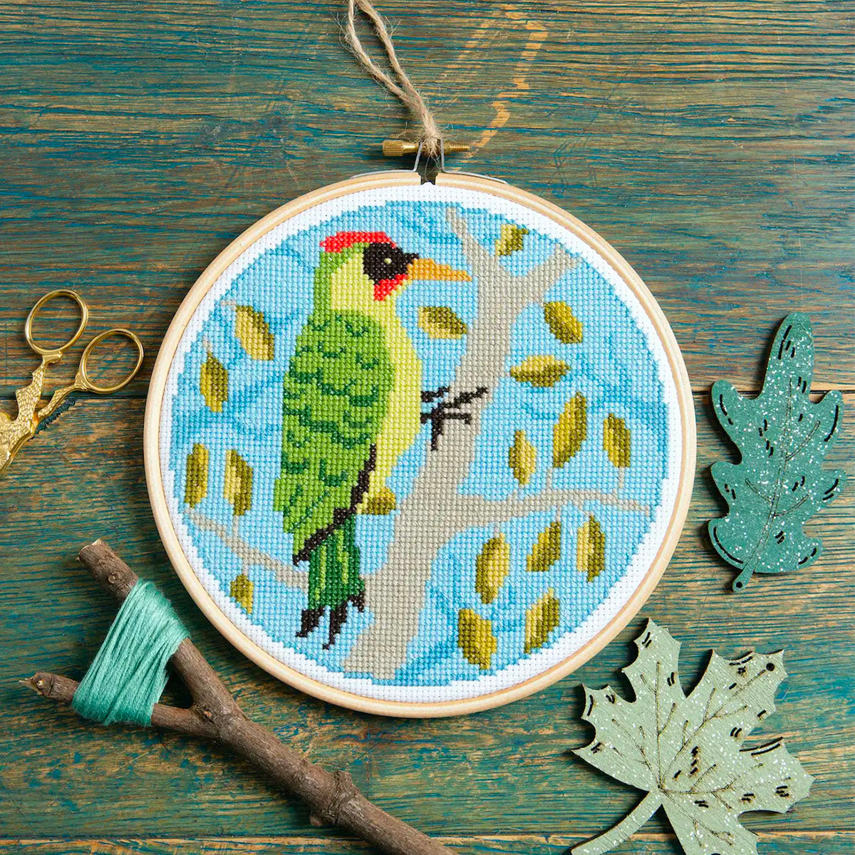 Green Woodpecker Cross Stitch Kit