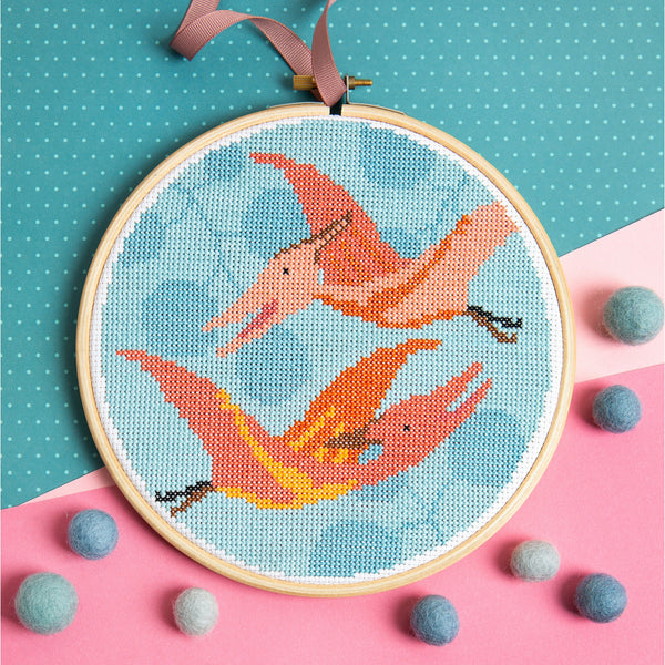 Dinosaur Cross Stitch Kit Pterodactyl Stitched Modern