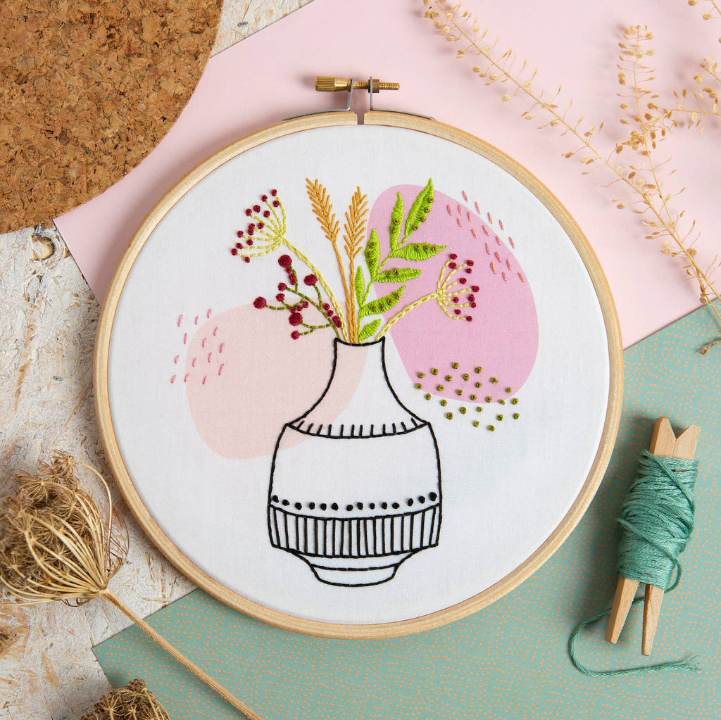 Vase Flowers Embroidery Kit Beginner modern Flower Plant Hand