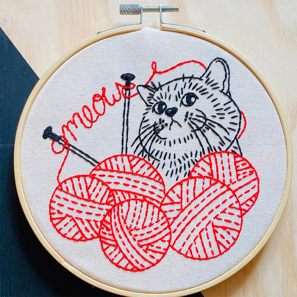 Knittin' Kitten Hand Embroidery Kit - Stitched Modern
