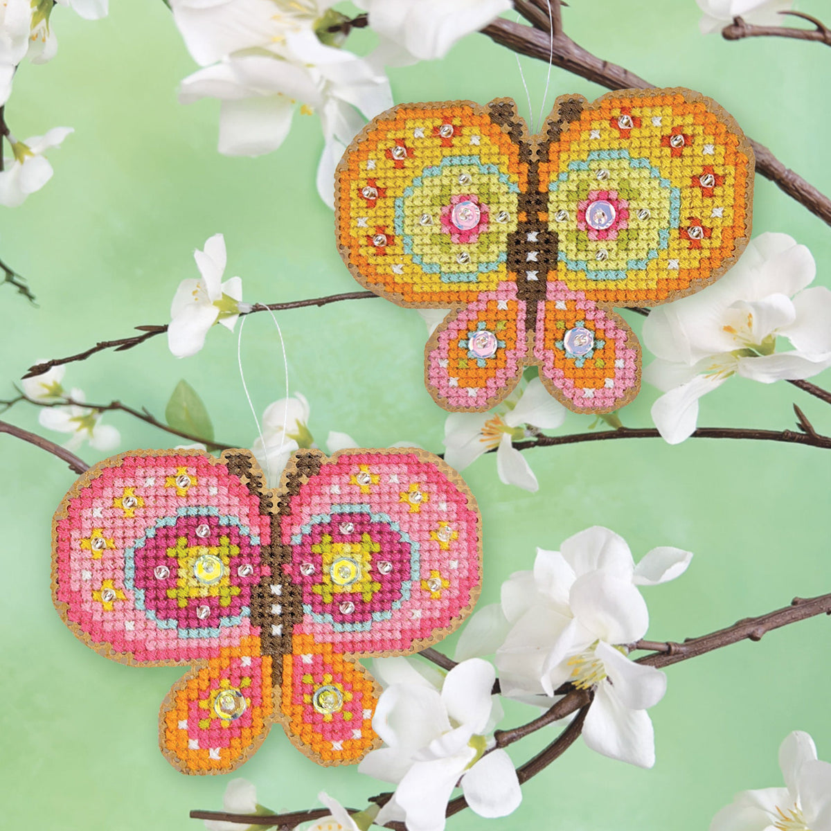 Springamajigs Cross Stitch Ornament Kit - Butterflies