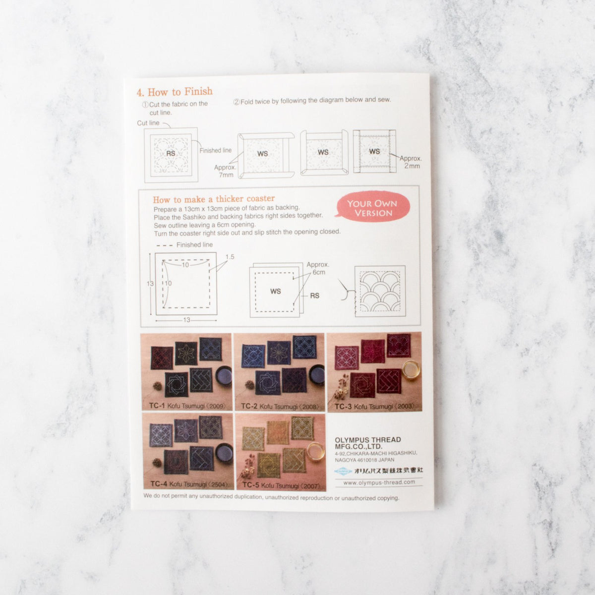 Sashiko Embroidery Coaster Set Kit