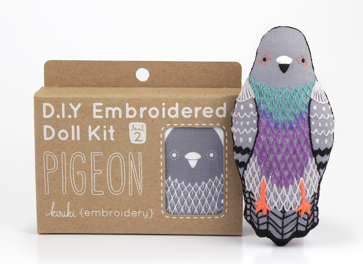 Hand Embroidered Plushie Doll Kit - Pigeon
