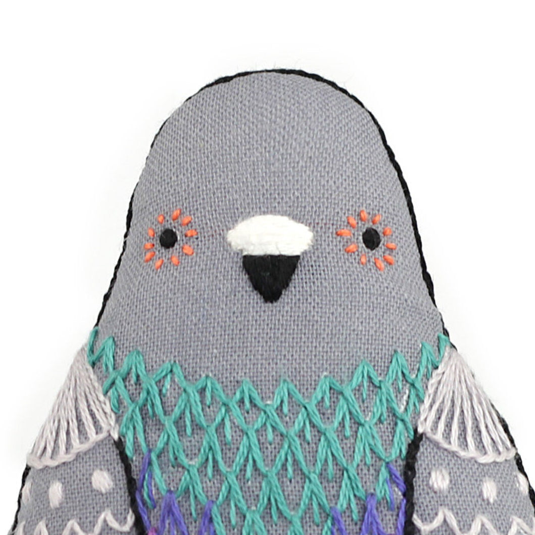 Hand Embroidered Plushie Doll Kit - Pigeon