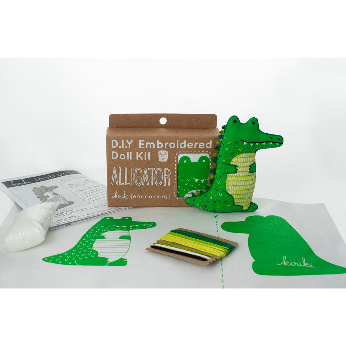 Hand Embroidered Plushie Doll Kit - Alligator