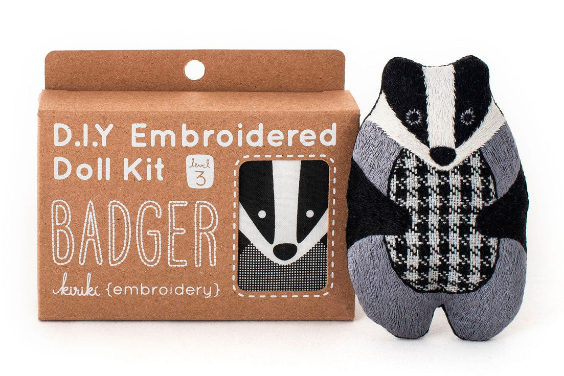 Hand Embroidered Plushie Doll Kit - Badger