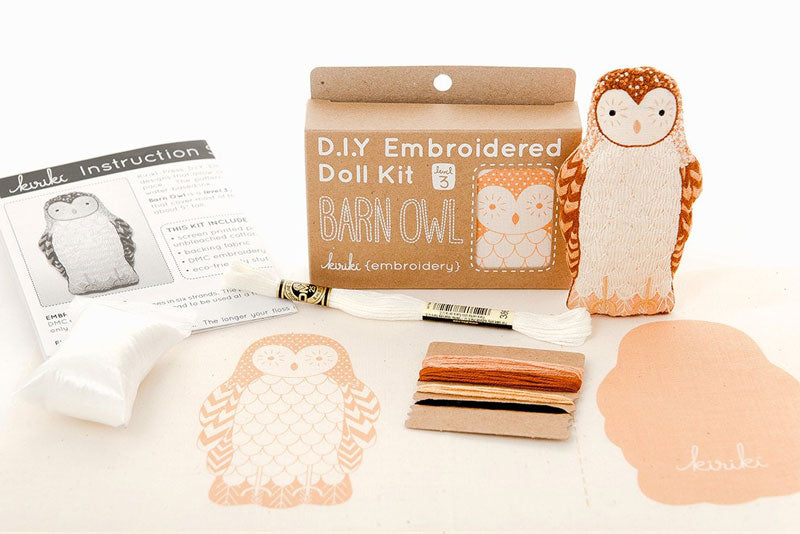 Hand Embroidered Plushie Doll Kit - Barn Owl