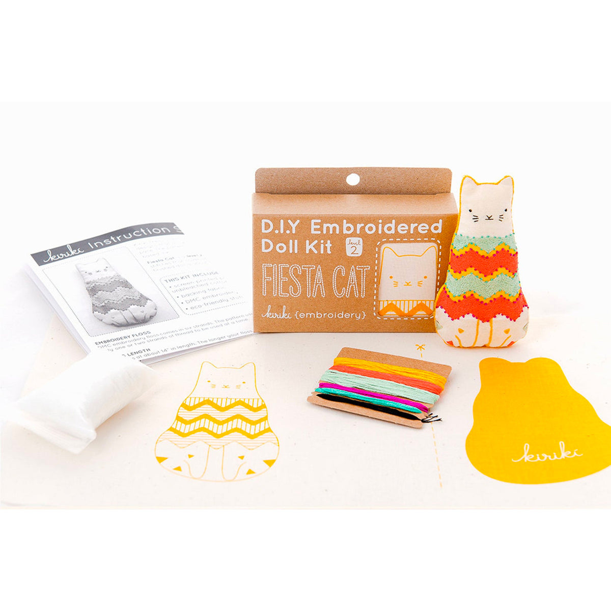 Hand Embroidered Plushie Doll Kit - Fiesta Cat