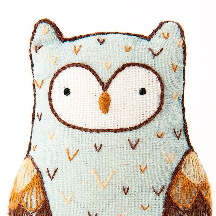 Hand Embroidered Plushie Doll Kit - Horned Owl