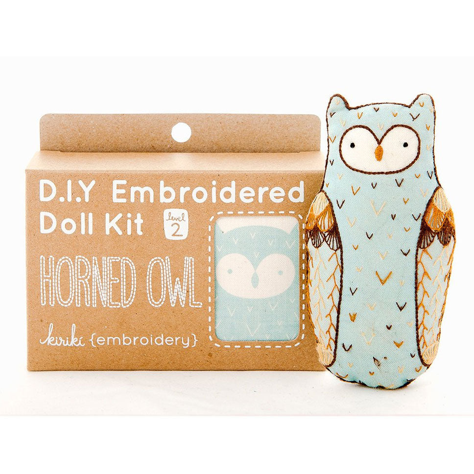 Hand Embroidered Plushie Doll Kit - Horned Owl