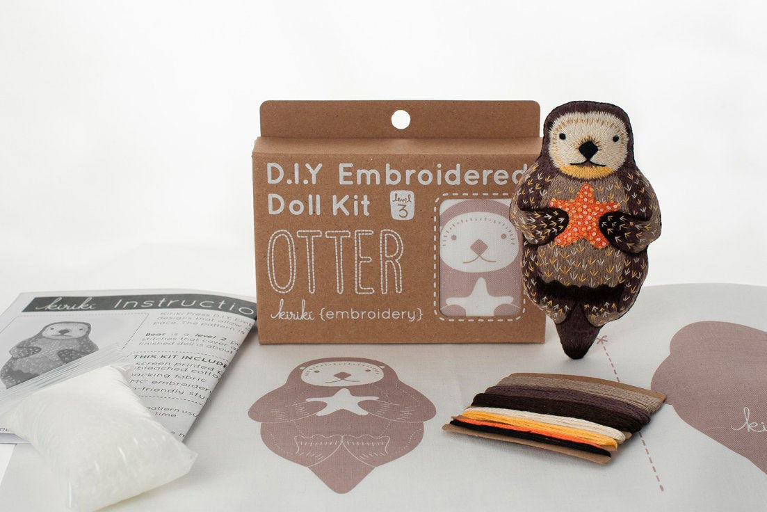 Hand Embroidered Plushie Doll Kit - Otter
