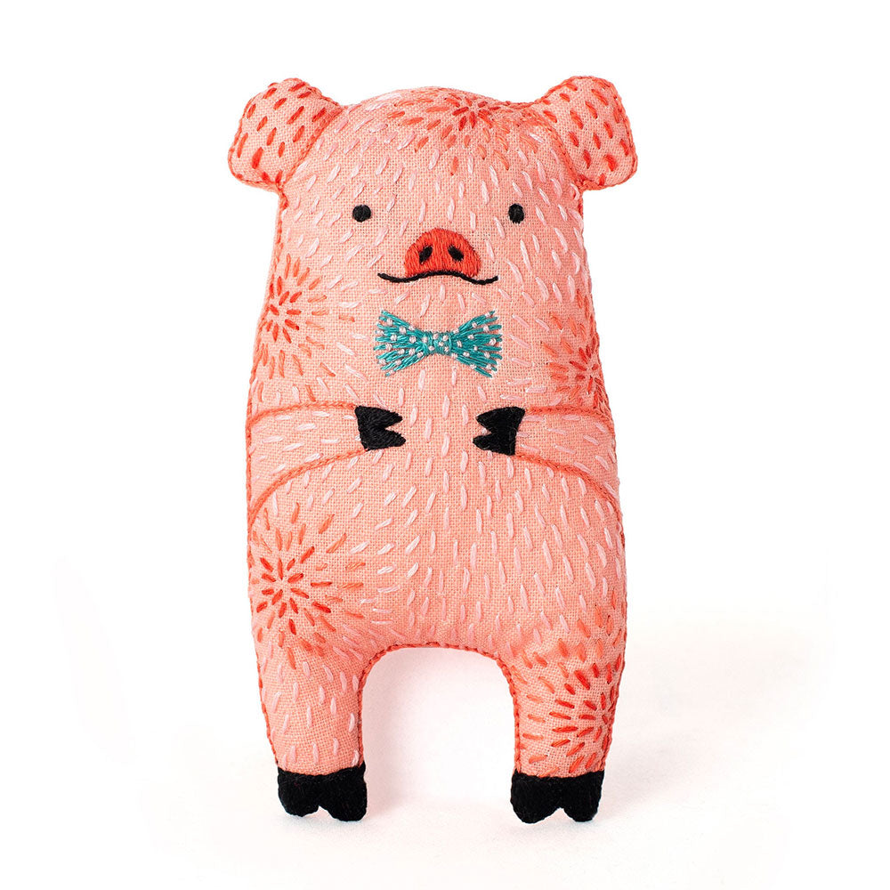 Hand Embroidered Plushie Doll Kit - Pig