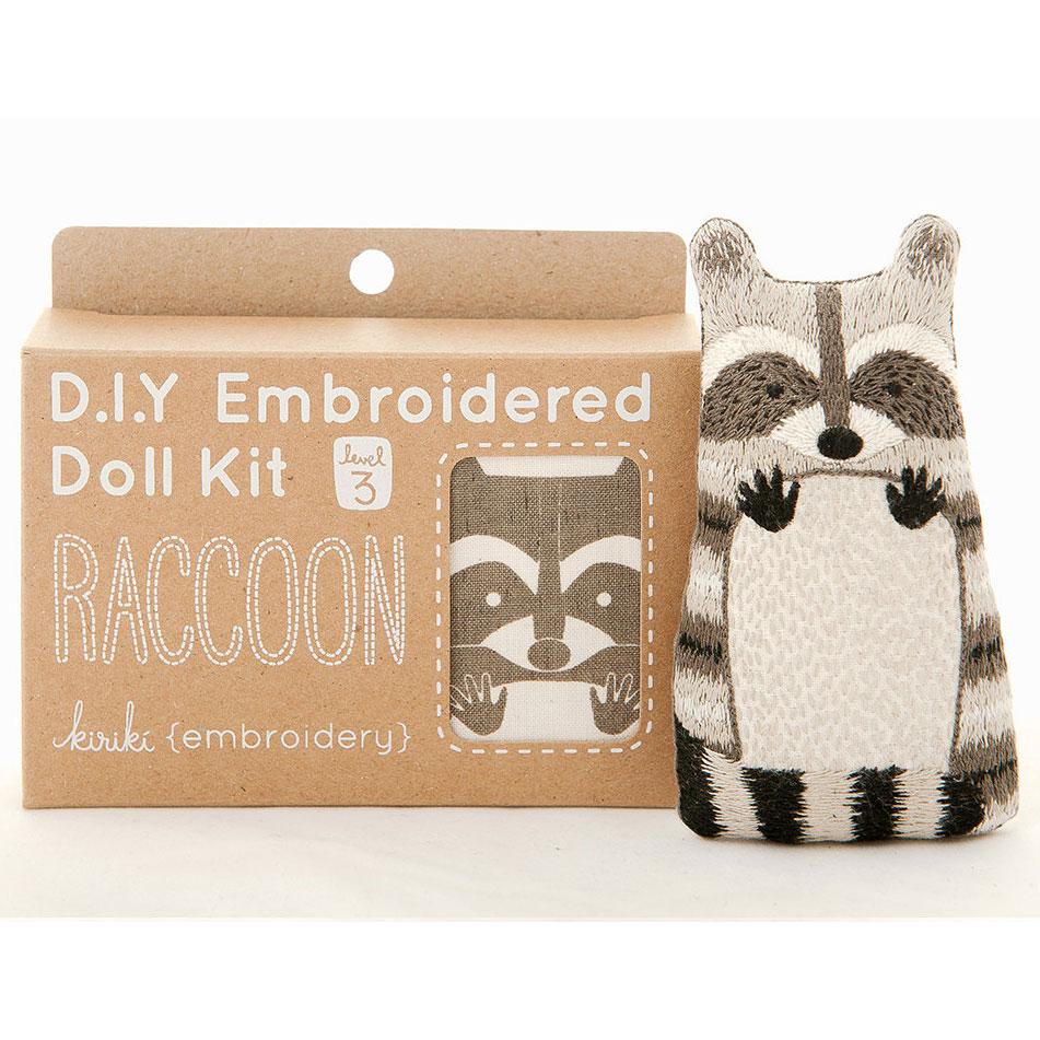 Hand Embroidered Plushie Doll Kit - Raccoon