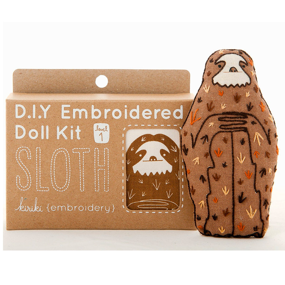 Hand Embroidered Plushie Doll Kit - Sloth