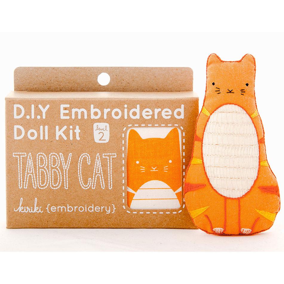 Hand Embroidered Plushie Doll Kit - Tabby Cat