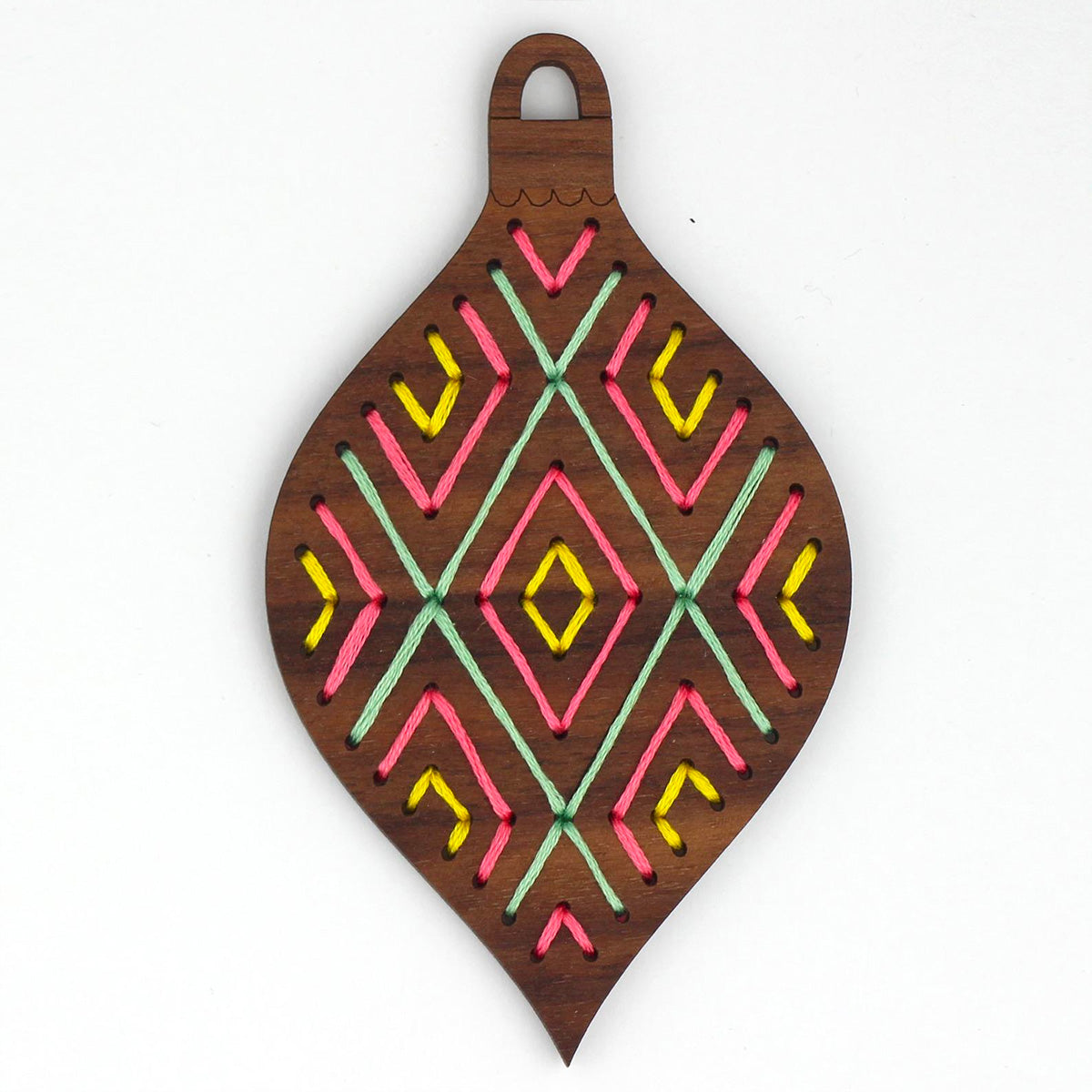 Hand Embroidered Wood Ornament Kit - Geometric