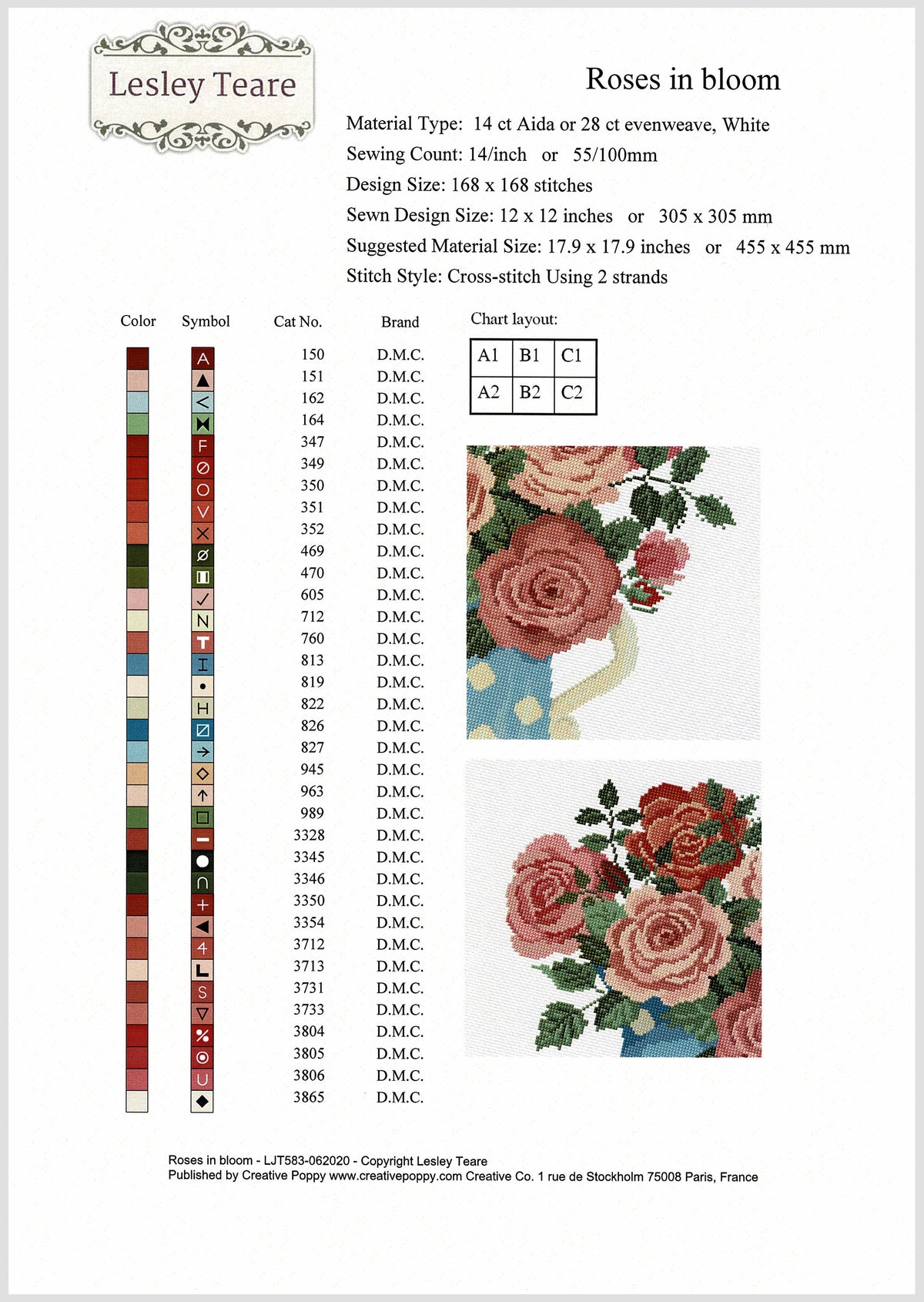 Roses in Bloom Cross Stitch Pattern