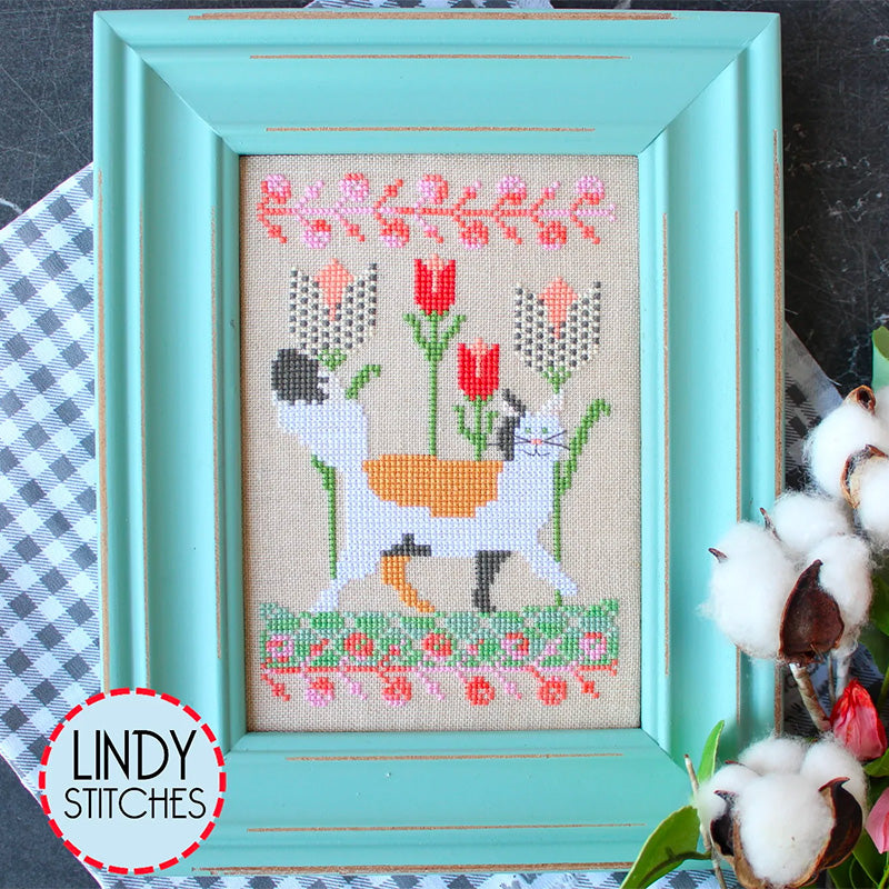 Cats in the Garden Cross Stitch Pattern - Prancing in the Tulips