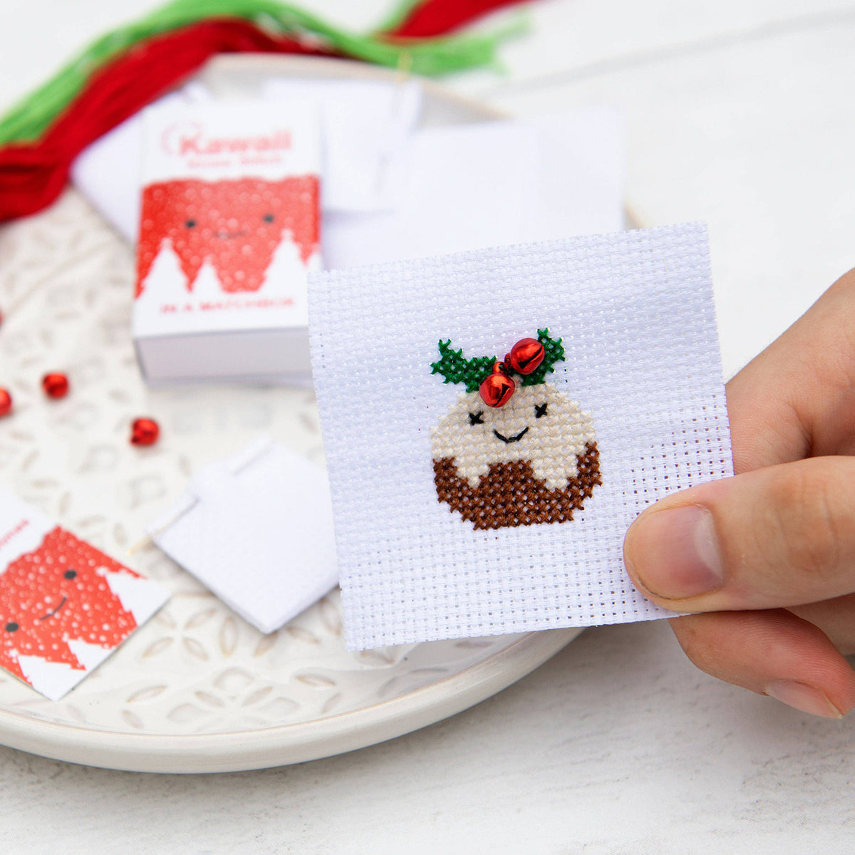 Mini Matchbox Cross Stitch Kit - Christmas Pudding