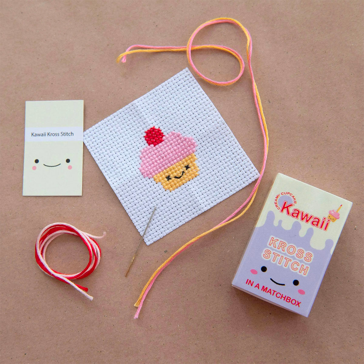 Mini Matchbox Cross Stitch Kit - Kawaii Cupcake-Stitched Modern