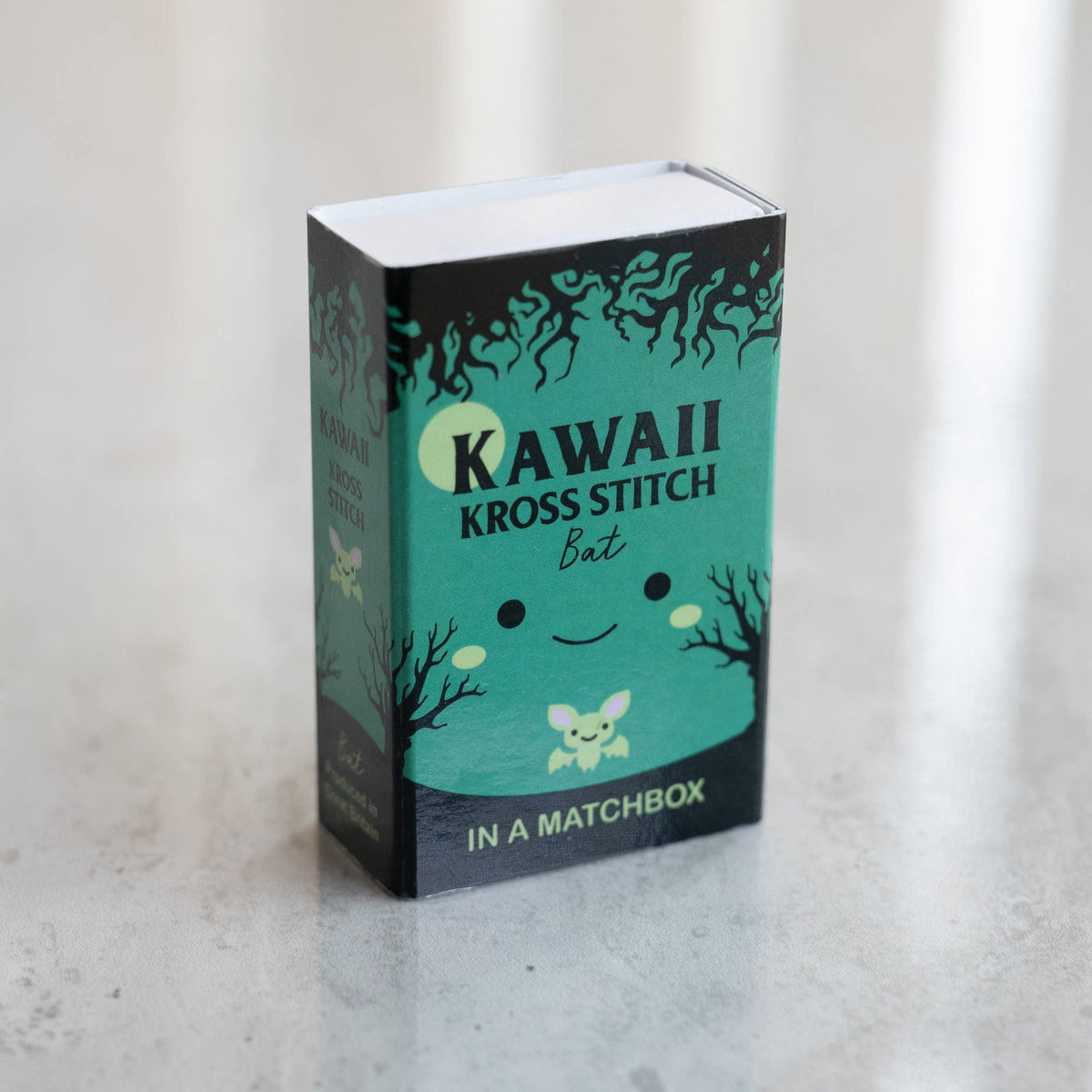 Kawaii Halloween Bat Mini Cross Stitch Kit in a Matchbox