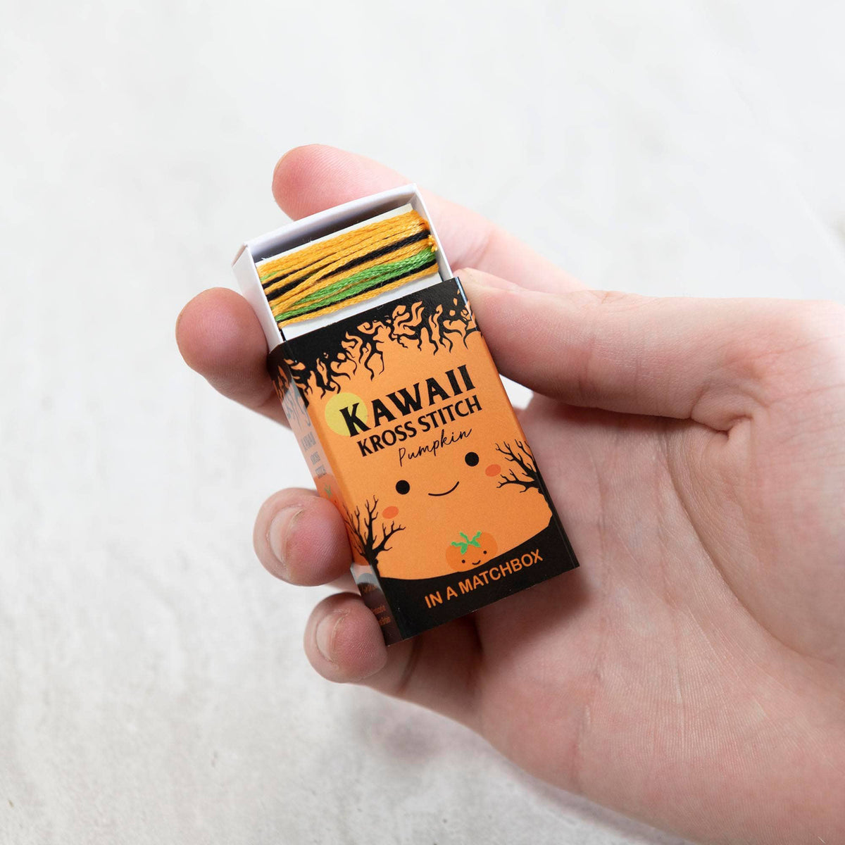 Kawaii Halloween Pumpkin Mini Cross Stitch Kit in a Matchbox