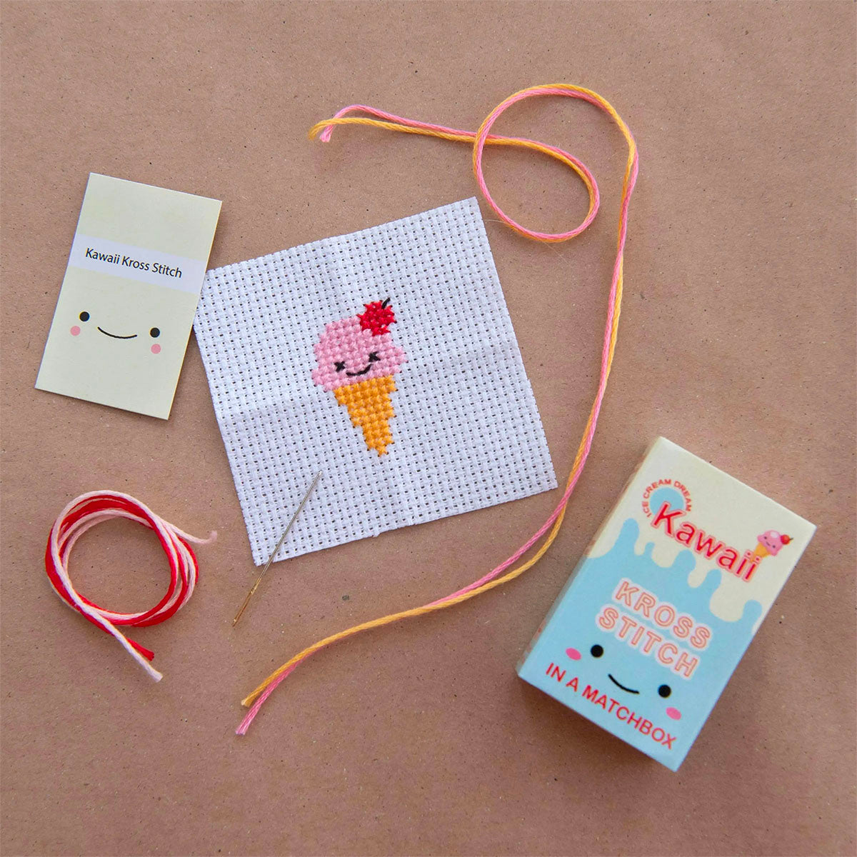 Mini Matchbox Cross Stitch Kit - Kawaii Ice Cream
