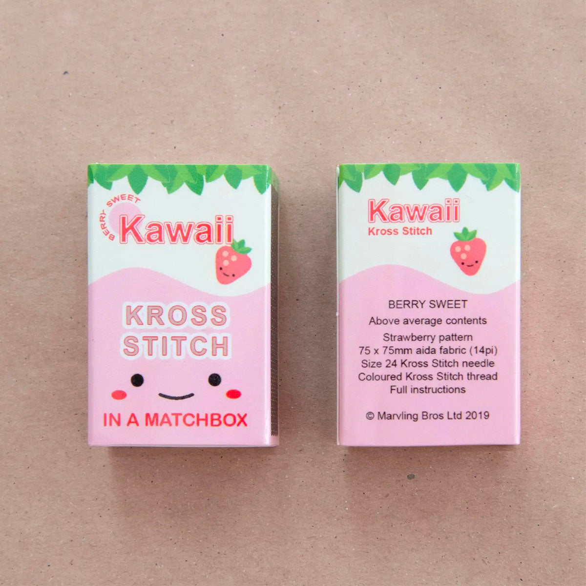 Mini Matchbox Cross Stitch Kit - Kawaii Strawberry