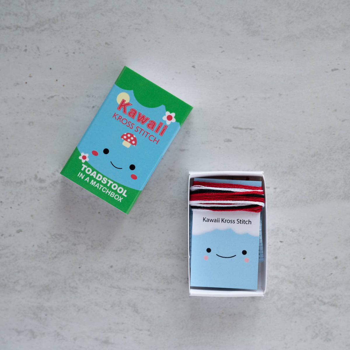 Kawaii Toadstool Mini Cross Stitch Kit in a Matchbox