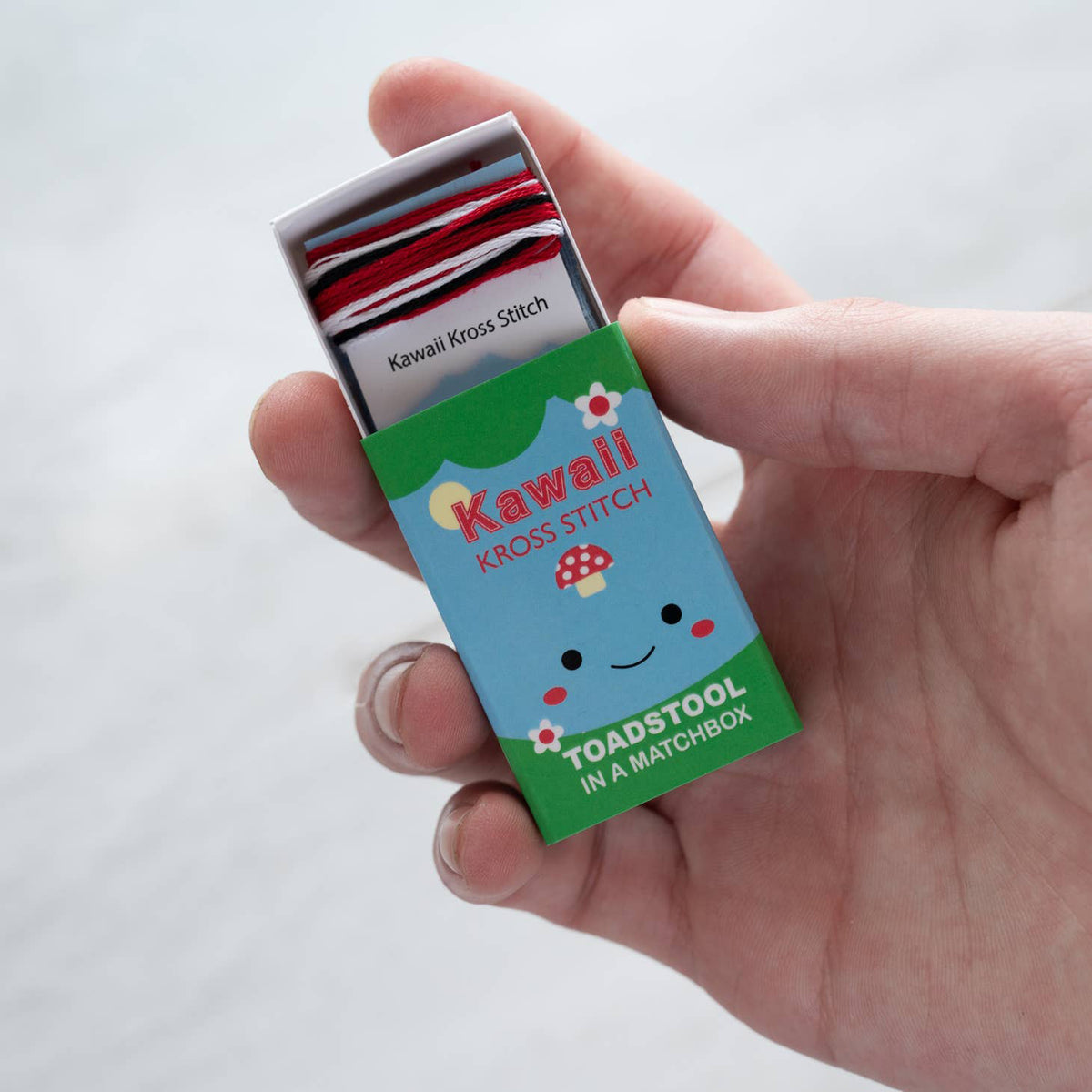 Kawaii Toadstool Mini Cross Stitch Kit in a Matchbox