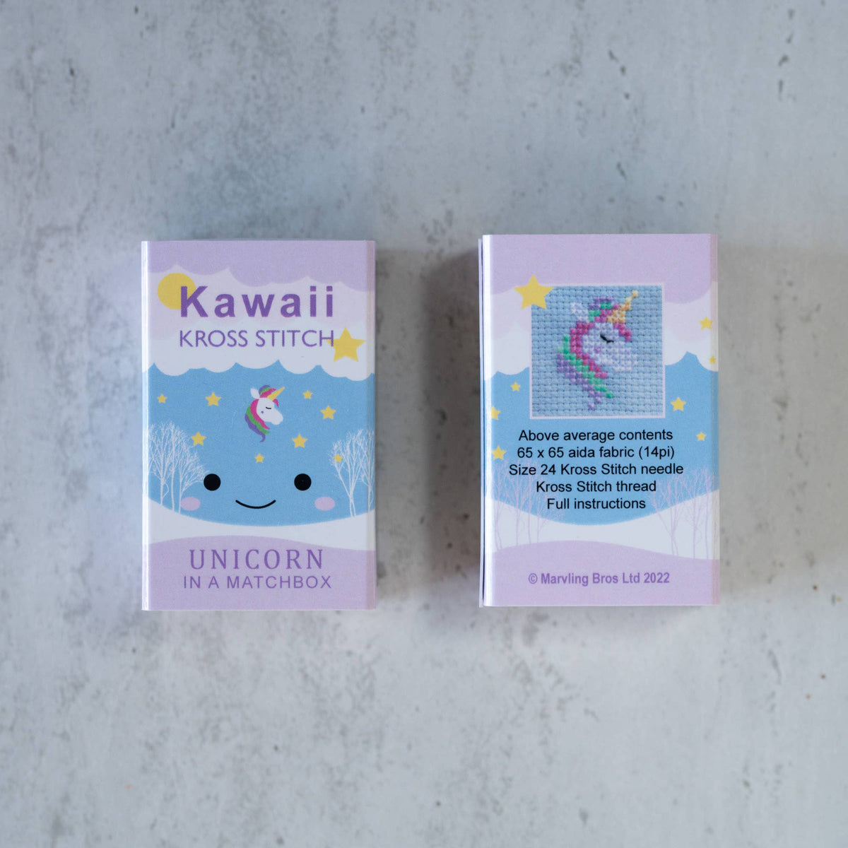 Kawaii Unicorn Mini Cross Stitch Kit in a Matchbox