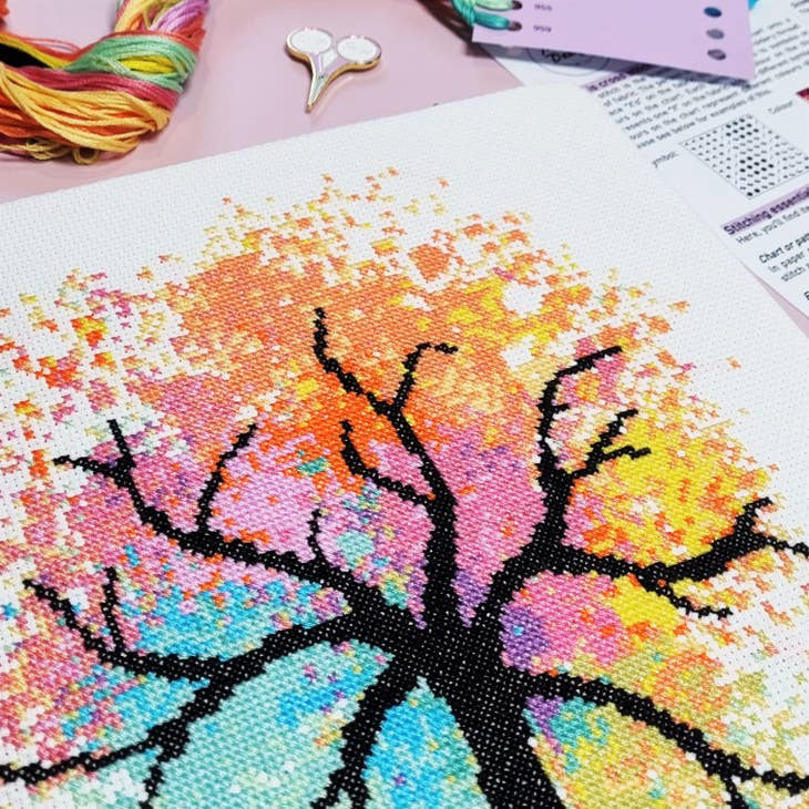 Watercolor Tree Cross Stitch Pattern