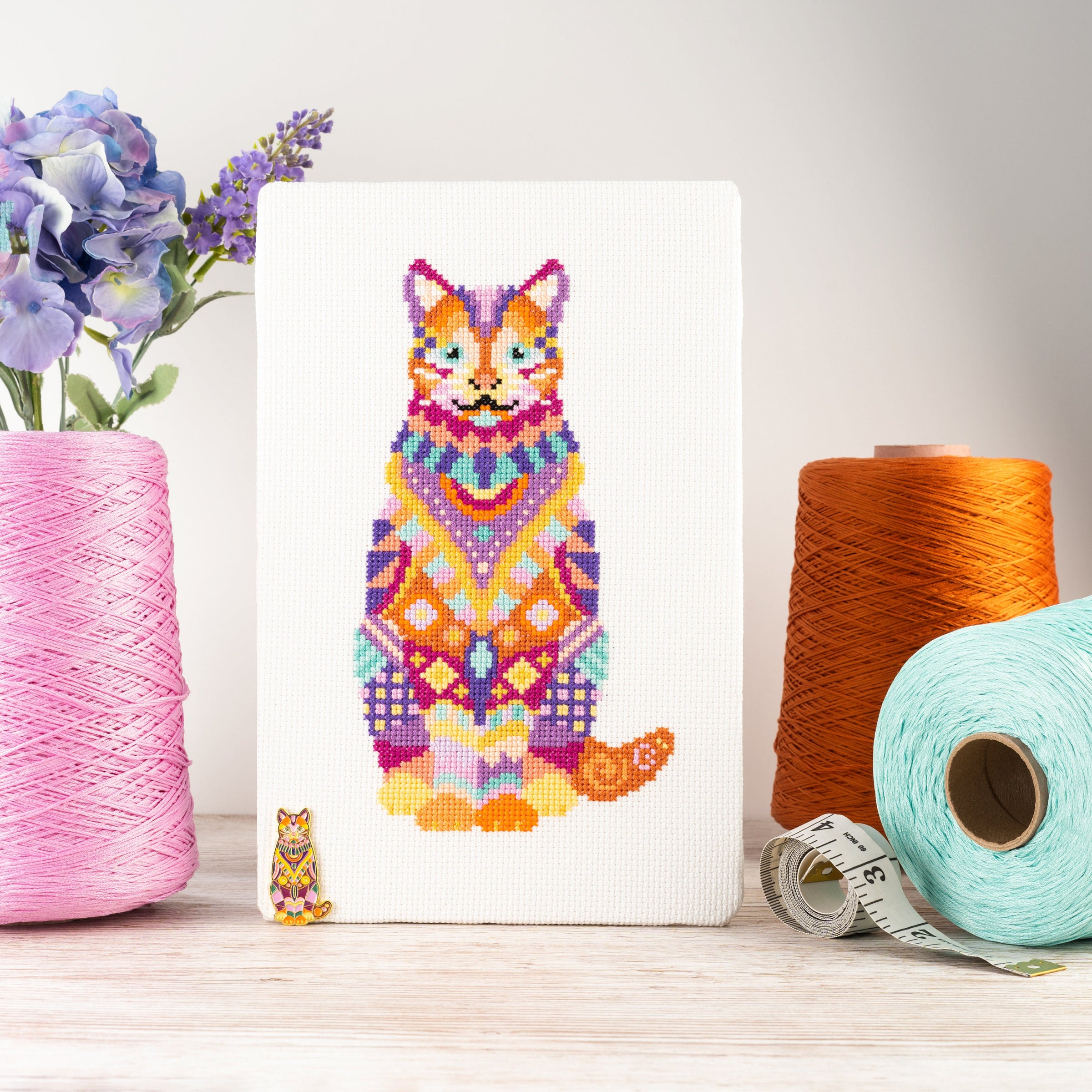 Floral Cat Bookmarks Counted Cross Stitch Kit - Needlework Projects, Tools  & Accessories