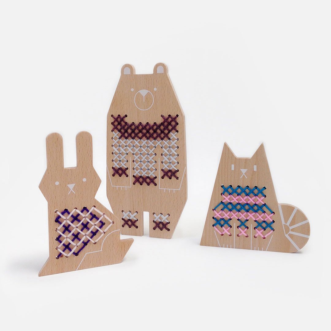 Moon Picnic Wood Cross Stitch Friends Kit - Cat