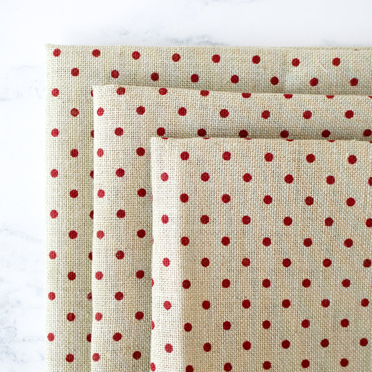 Natural/Red Polka Dot Linen Fabric - 32 Count