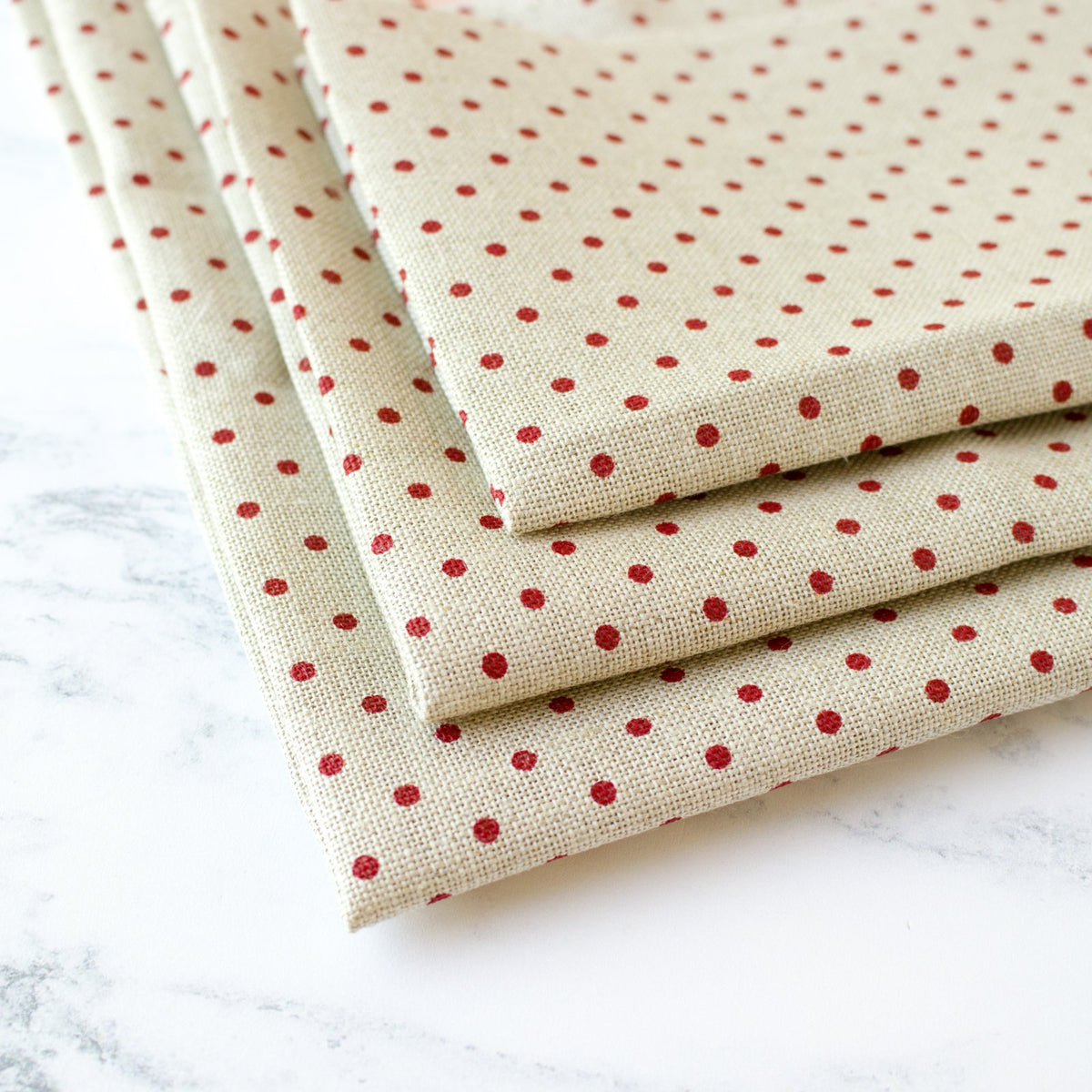 Natural/Red Polka Dot Linen Fabric - 32 Count