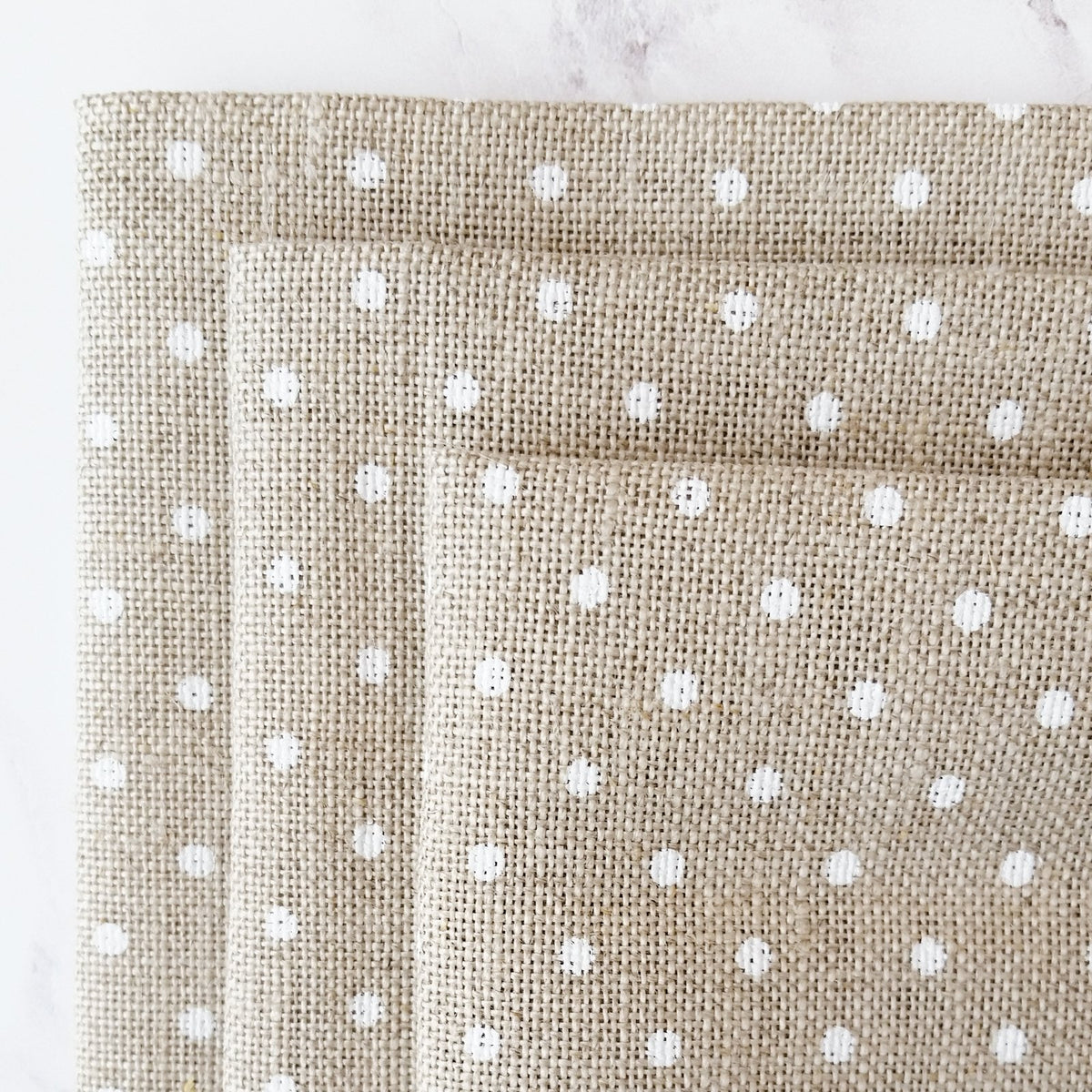 Natural and White Polka Dot Linen Fabric for Cross Stitch and Embroidery