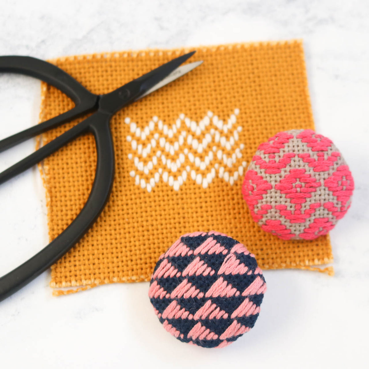 Kogin Embroidery Covered Button Kit - Geometric Set 1